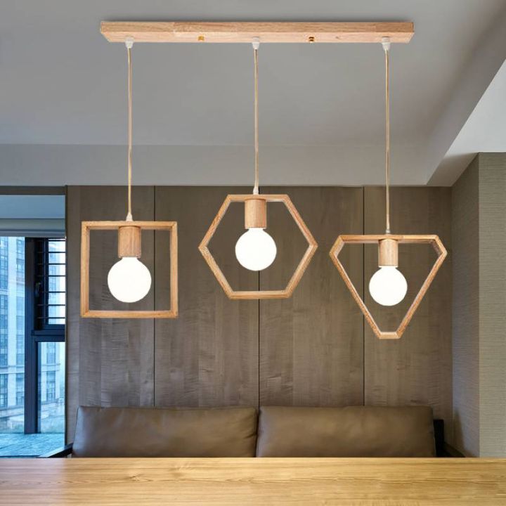 Geometric Trio Wooden Pendant Light Set