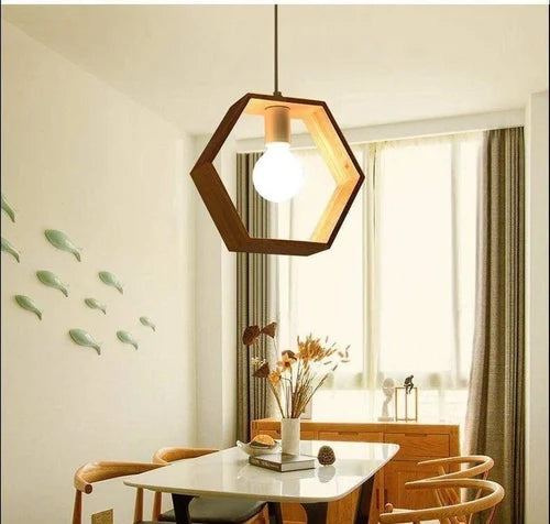 Hexagonal Wooden Pendant Light