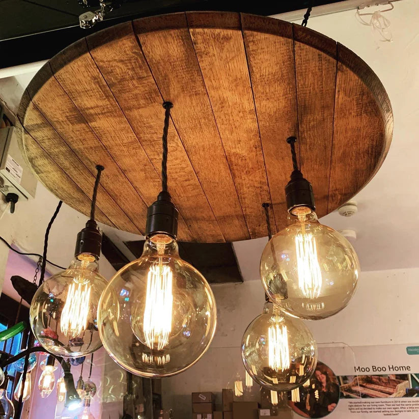 Round Barrel Wooden Chandelier Cluster Pendant Light