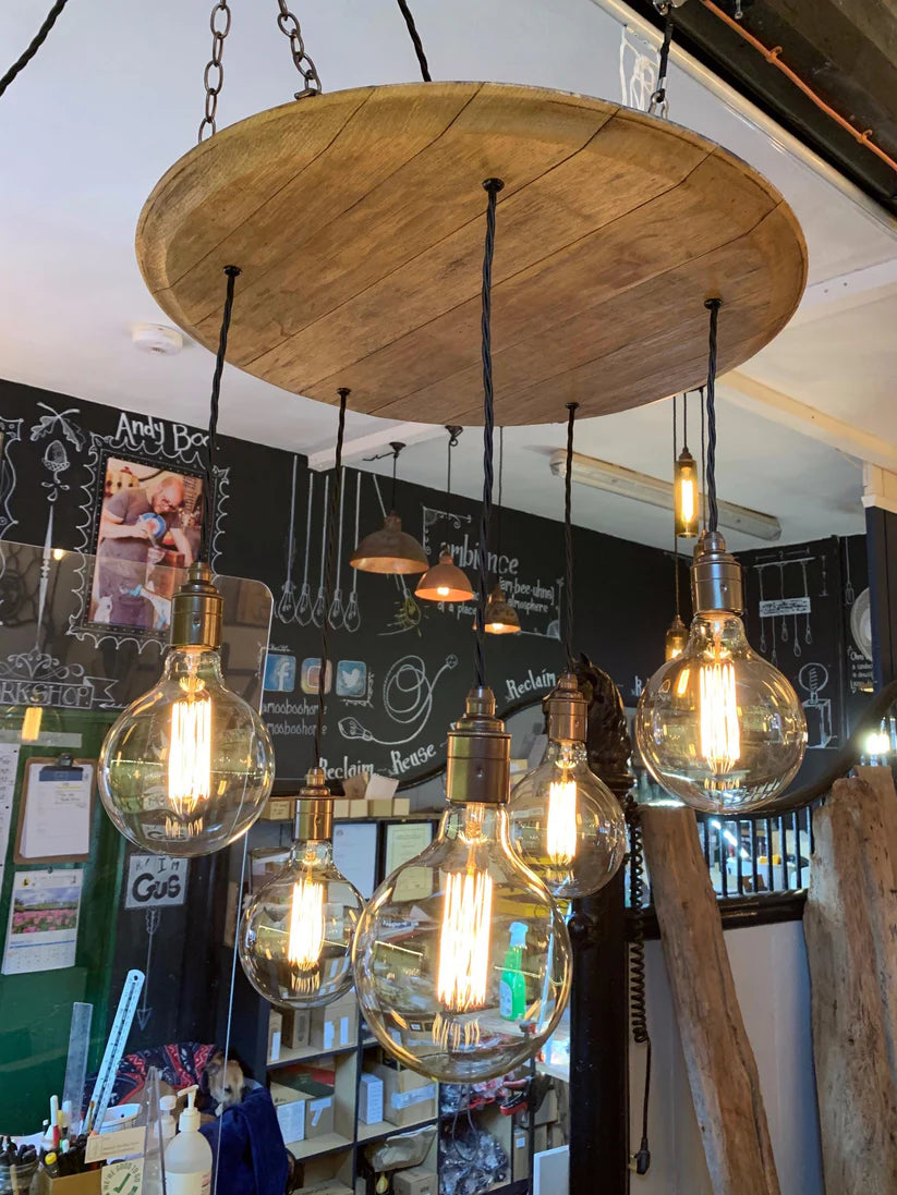 Round Barrel Wooden Chandelier Cluster Pendant Light