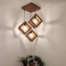 Triple Wooden Lantern Pendant Set