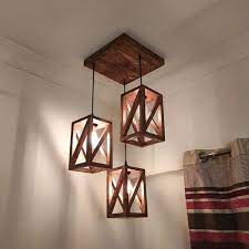 Triple Wooden Lantern Pendant Set