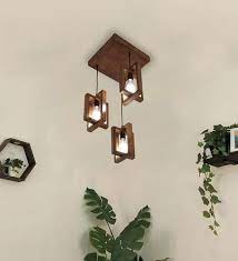 Triple Wooden Lantern Pendant Set