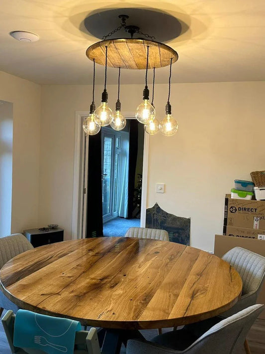 Round Barrel Wooden Chandelier Cluster Pendant Light