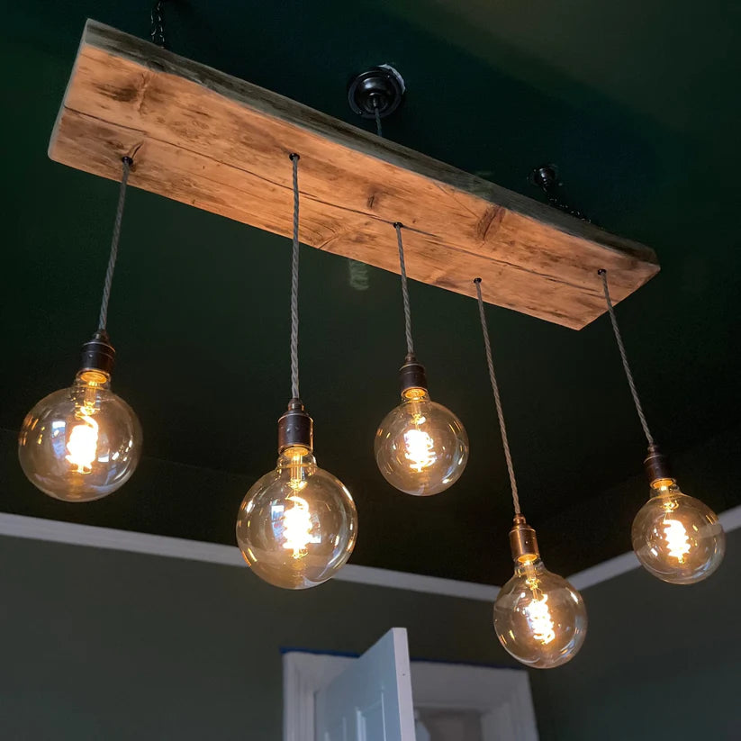 Flat Chandeliers and Wooden Hanging Lights