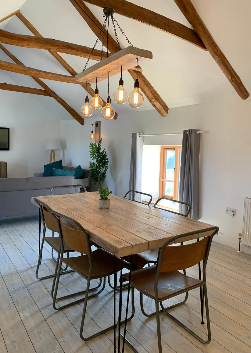 Flat Chandeliers and Wooden Hanging Lights