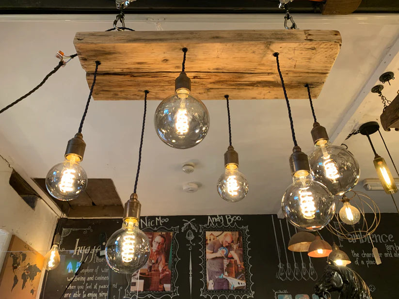 Flat Chandeliers and Wooden Hanging Lights